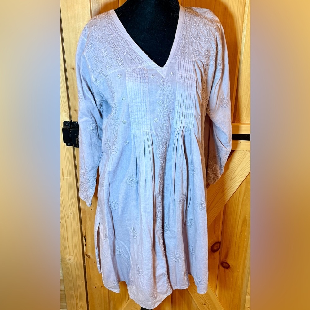Sevya Handmade embroidered  Light Purple V-Neck Tunic Top, size small